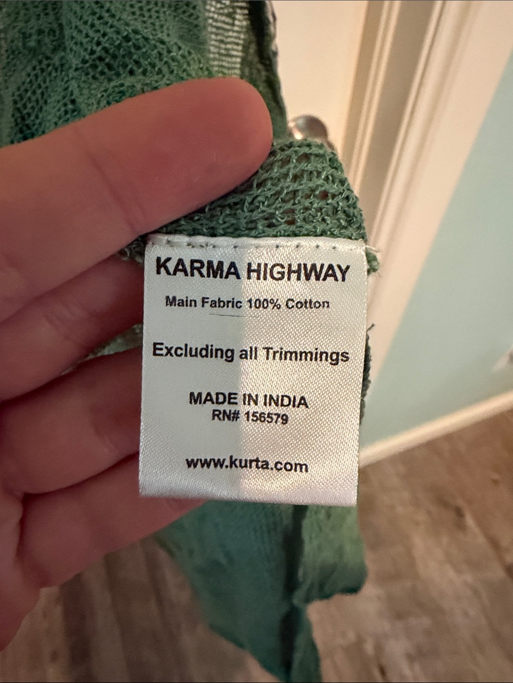 Karma Highway Loose Knit Green Open-Front Swim Coverup Kimono with Printed Trim - Picture 5 of 13